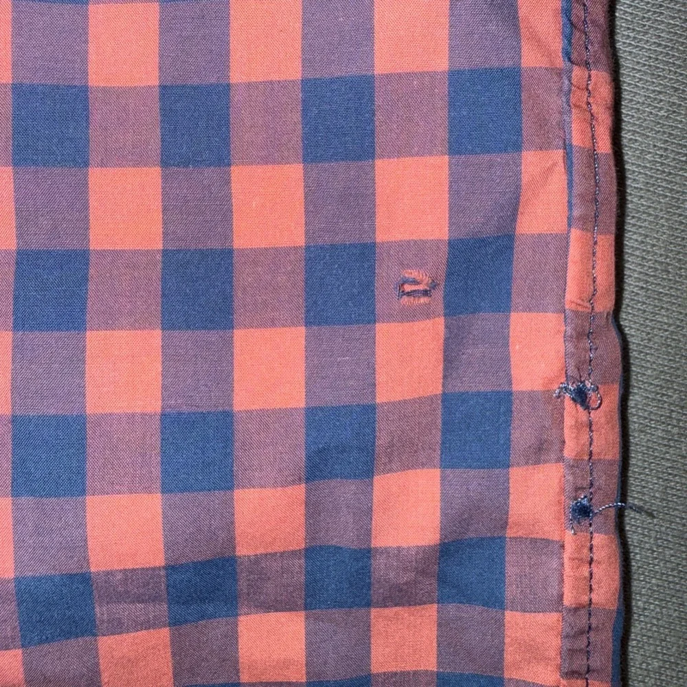 J.Crew Mens Medium Lightweight Cotton Gingham Button Down Shirt Orange Navy Blue